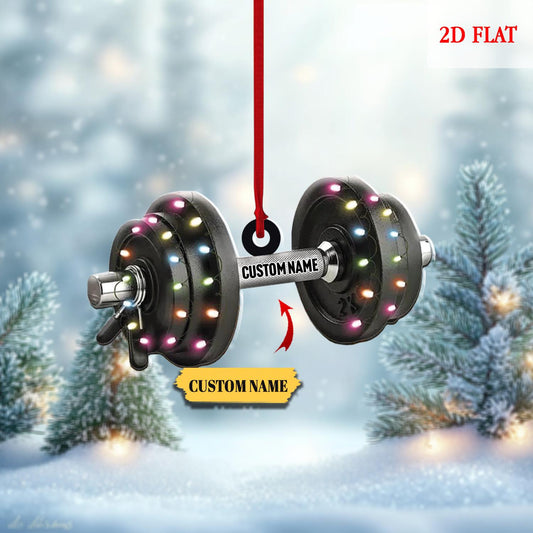 Personalized Dumbbell Ornament, Custom Gym Gift for Fitness Lovers, Workout Christmas Tree Decoration, Christmas ornament, gift for Gymer