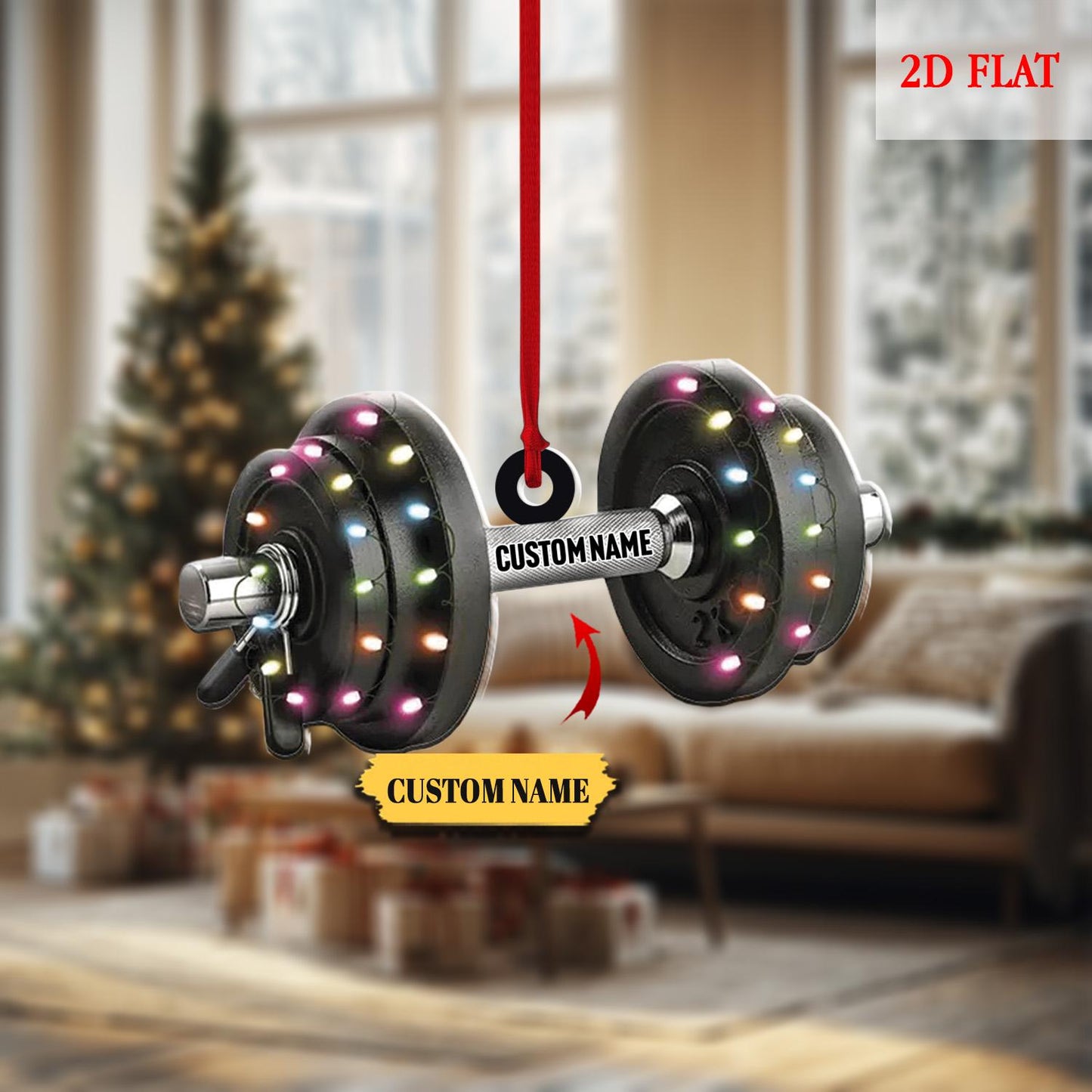 Personalized Dumbbell Ornament, Custom Gym Gift for Fitness Lovers, Workout Christmas Tree Decoration, Christmas ornament, gift for Gymer