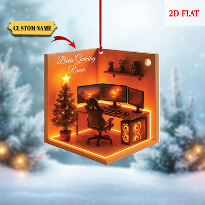 Personalized Name Dreamy Gaming Room 2D Flat Ornament, Gaming Christmas Ornament, Gift for Gamers, Christmas Gift, Gamer Room Decor