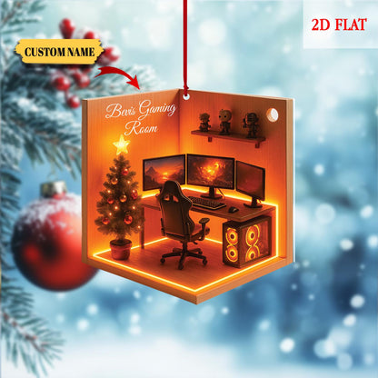 Personalized Name Dreamy Gaming Room 2D Flat Ornament, Gaming Christmas Ornament, Gift for Gamers, Christmas Gift, Gamer Room Decor