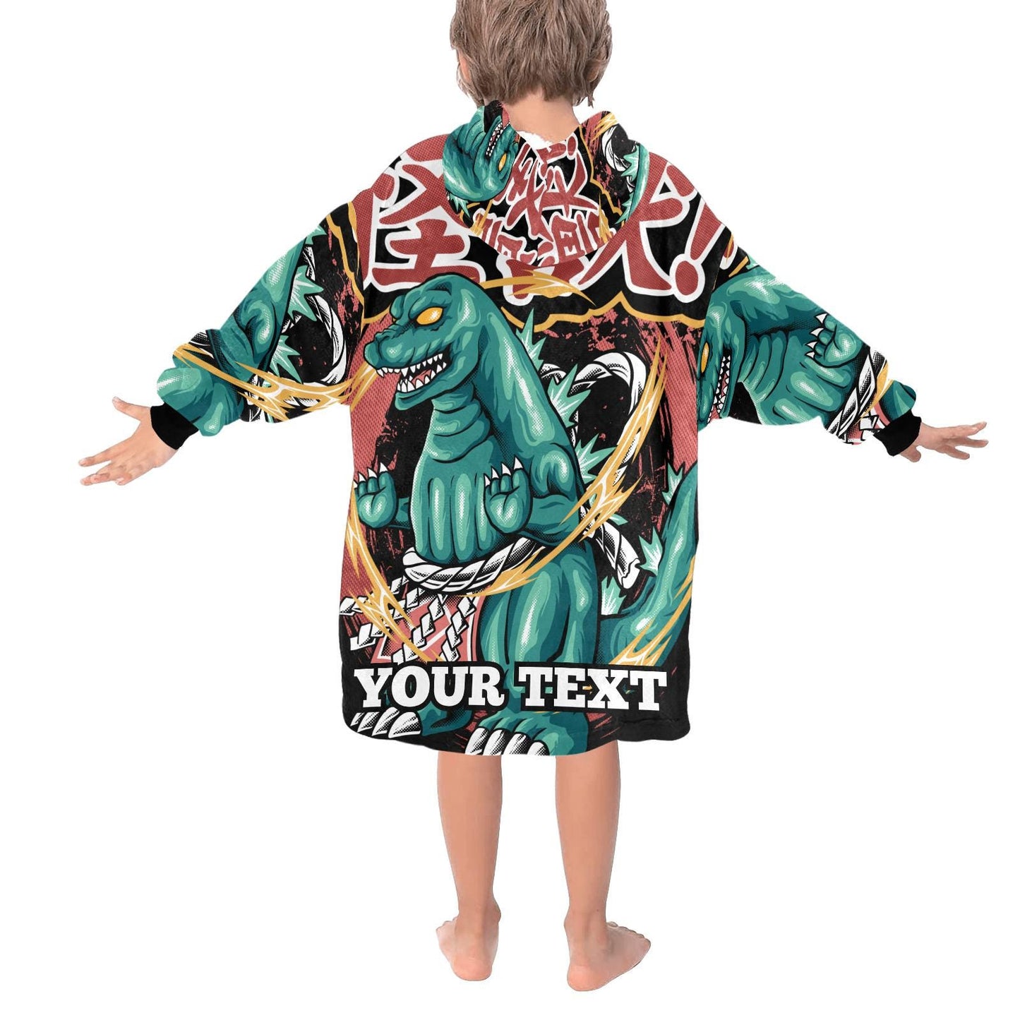 Godzilla Kids Hoodie Blanket Gift Personalized Text