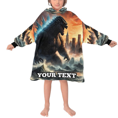 Godzilla Kids Hoodie Blanket Personalized Text Gift