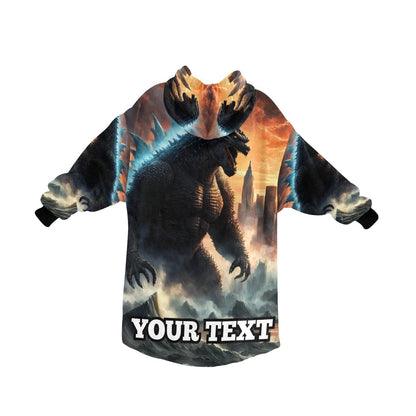Godzilla Kids Hoodie Blanket Personalized Text Gift