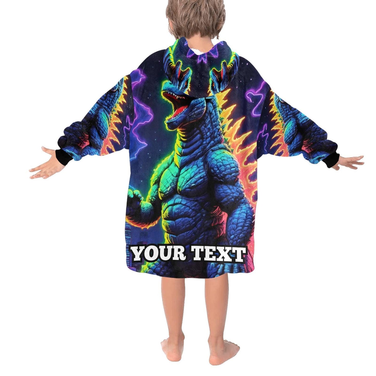 Godzilla Kids Hoodie Blanket Personalized Text Gift Custom