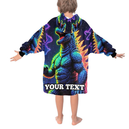 Godzilla Kids Hoodie Blanket Personalized Text Gift Custom