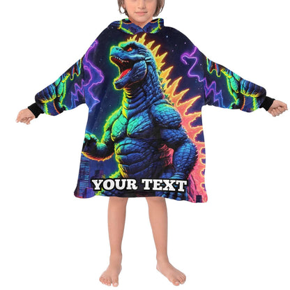 Godzilla Kids Hoodie Blanket Personalized Text Gift Custom