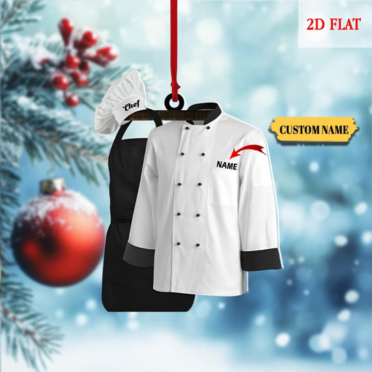 Personalized Chef Uniform 2D Flat Ornament, Custom Chef Hat Ornament Love Kitchen, Christmas Gift For Master Chef Ornament, Bakers gitf