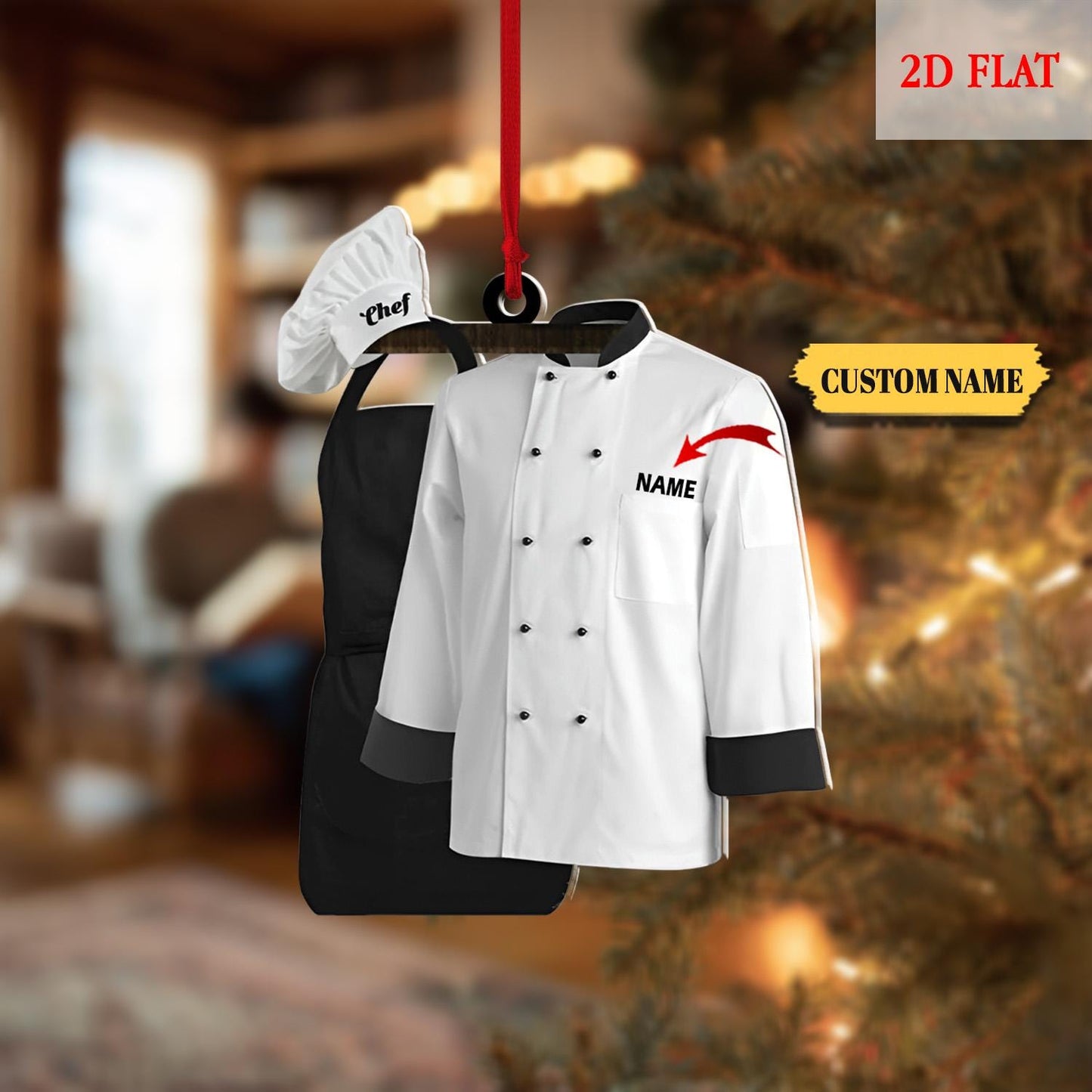 Personalized Chef Uniform 2D Flat Ornament, Custom Chef Hat Ornament Love Kitchen, Christmas Gift For Master Chef Ornament, Bakers gitf