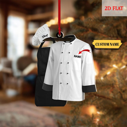 Personalized Chef Uniform 2D Flat Ornament, Custom Chef Hat Ornament Love Kitchen, Christmas Gift For Master Chef Ornament, Bakers gitf