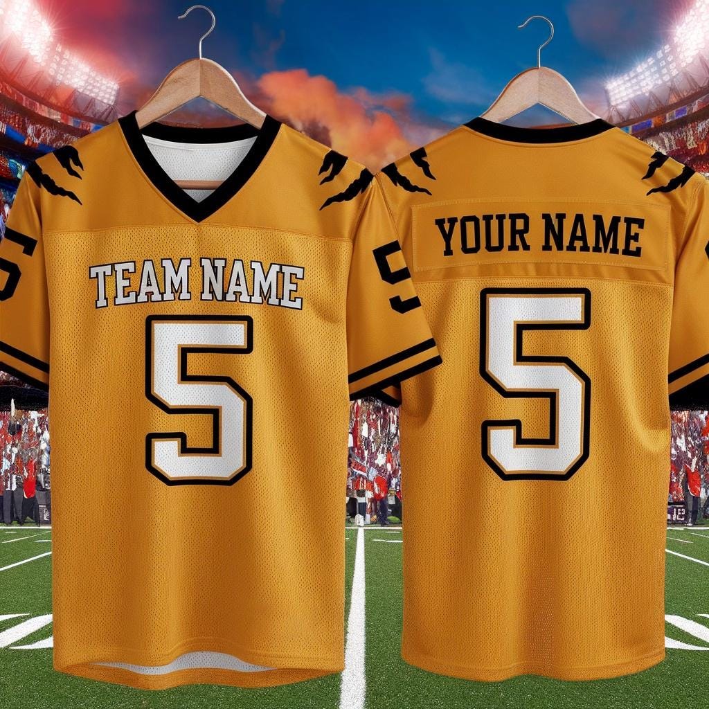 Personalized America Team Football Jersey, Orange Football Jersey With Team Name Number, America Football Jersey, Football Game Day Jersey
