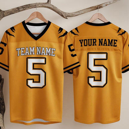 Personalized America Team Football Jersey, Orange Football Jersey With Team Name Number, America Football Jersey, Football Game Day Jersey