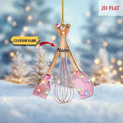 Personalized Kitchen Utensils Set Christmas Ornament, Cooking Lovers Christmas 2D Flat Ornament, Chef Christmas Decor, Kitchen Decor