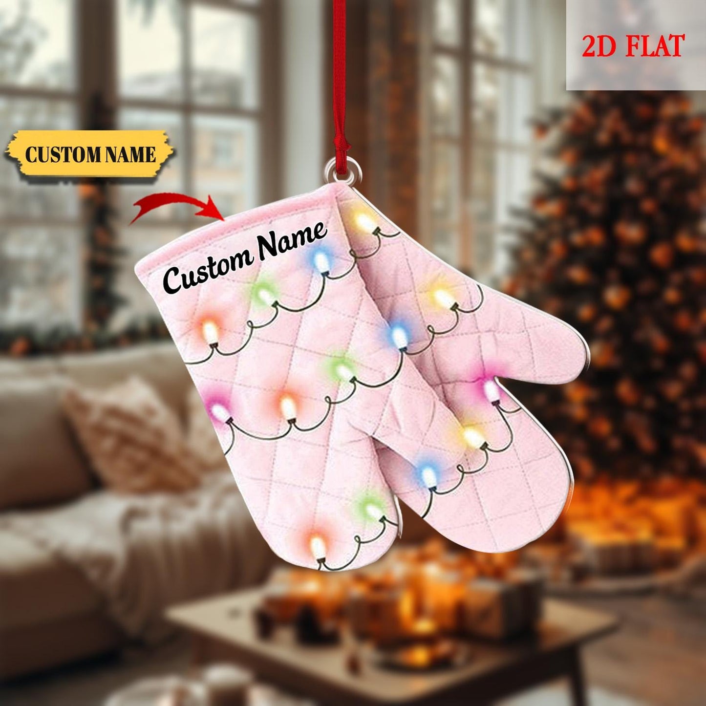 Personalized Chef Gloves 2D Flat Ornament, Custom Chef Gloves Ornament Love Kitchen, Christmas Gift For Master Chef Ornament, Bakers gitf