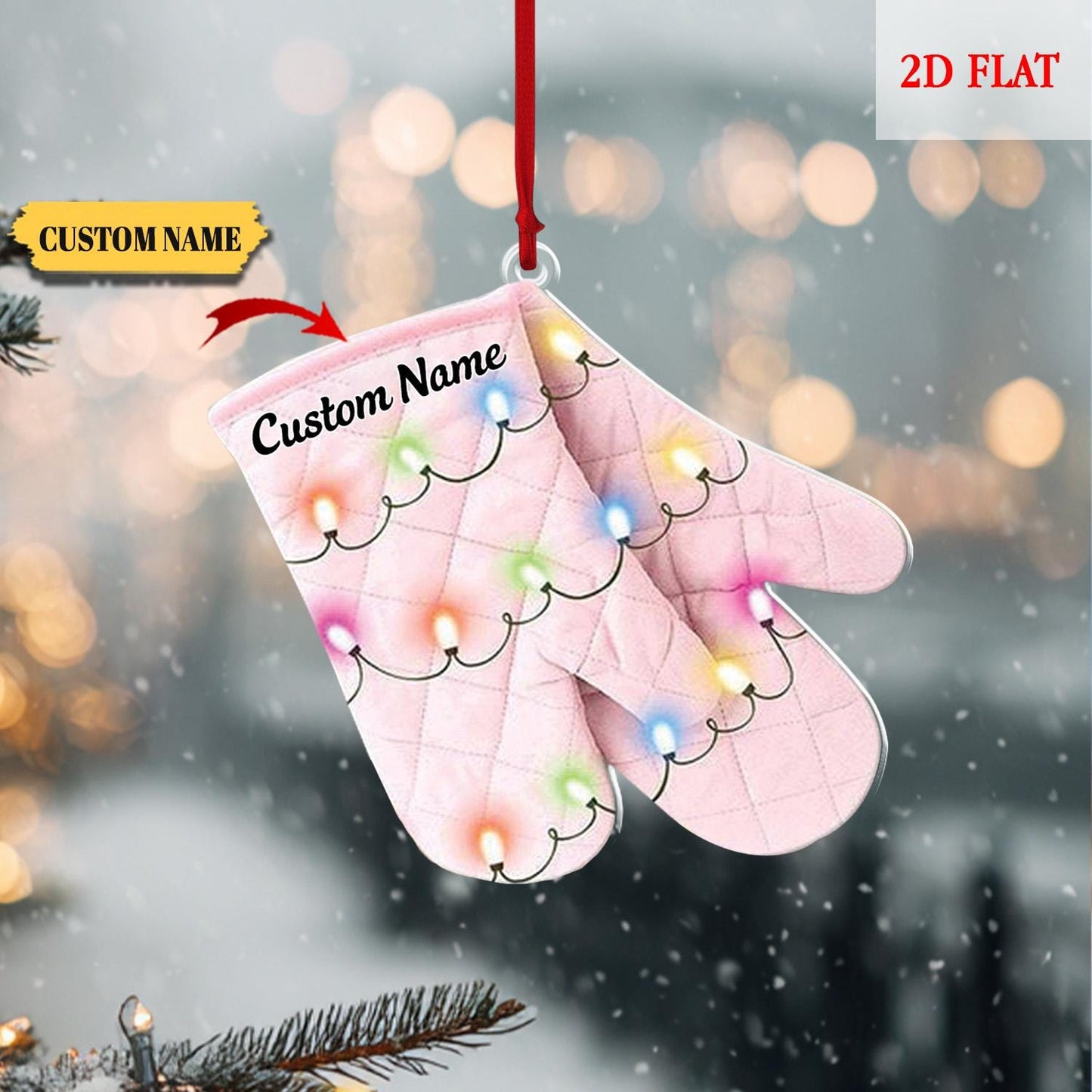 Personalized Chef Gloves 2D Flat Ornament, Custom Chef Gloves Ornament Love Kitchen, Christmas Gift For Master Chef Ornament, Bakers gitf