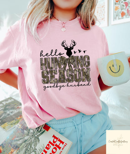 Hello Hunting Season Sweatshirt: Camo Deer Hunter Gift