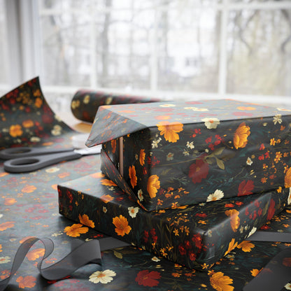 Flowers in Black Wrapping Paper - Perfect for Baby Showers, Birthdays, Parties, Gift Wrap, and Festive, Boho gifting, Floral wrapping paper