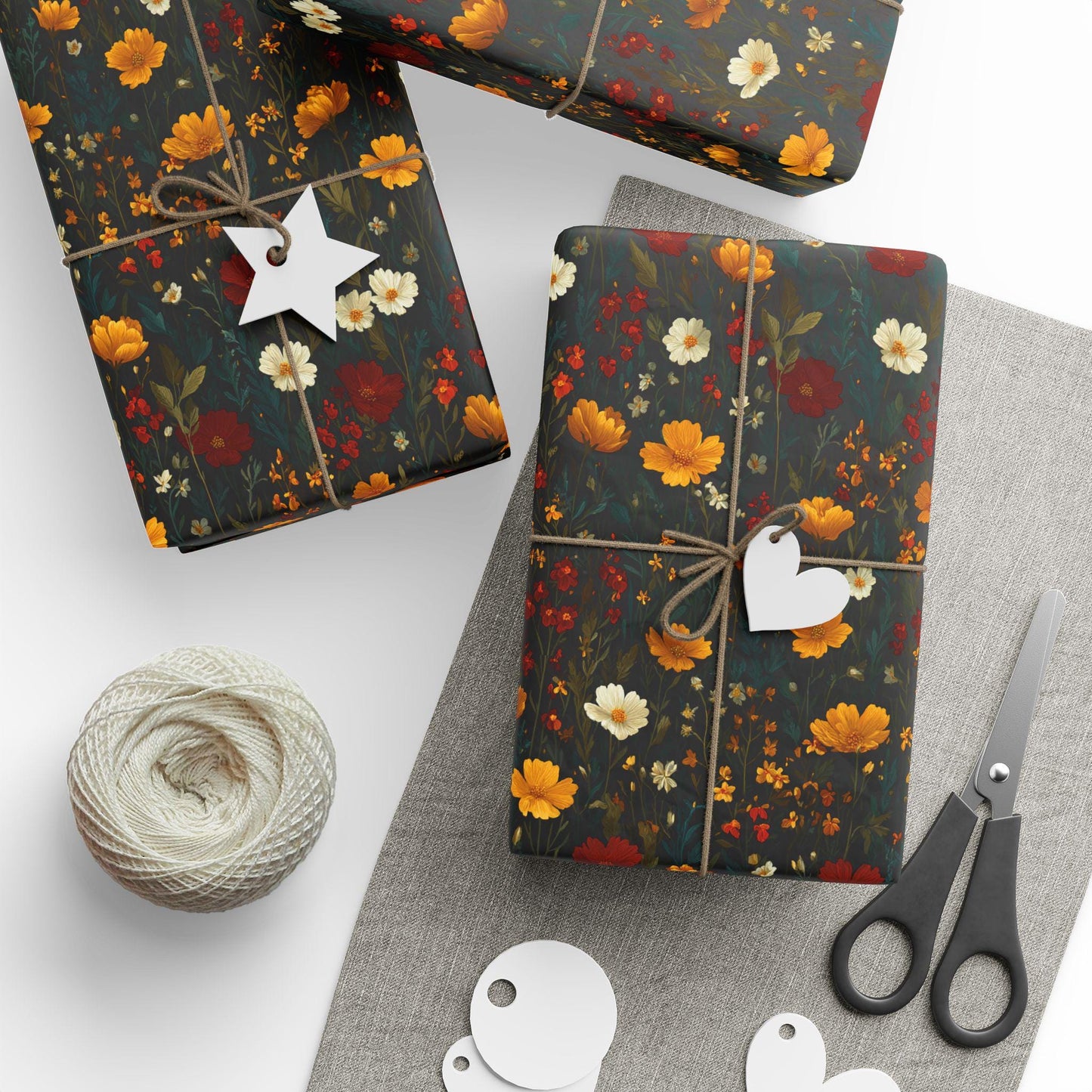 Flowers in Black Wrapping Paper - Perfect for Baby Showers, Birthdays, Parties, Gift Wrap, and Festive, Boho gifting, Floral wrapping paper