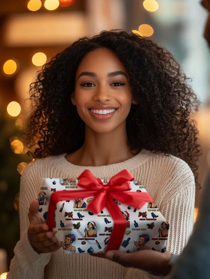 Female Pop Art Christmas Wrapping Paper - Perfect for Women gifting, Birthdays, Parties, Gift Wrap, and Celebrations, Unique Gift Giving