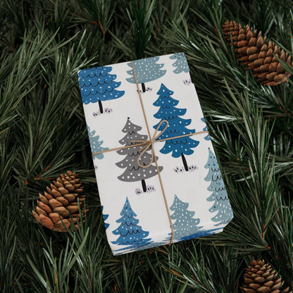 Blue Christmas Trees Wrapping Paper - Perfect for Baby Showers, Birthdays, Parties, Gift Wrap, and Celebrations,  Unique Gift Giving