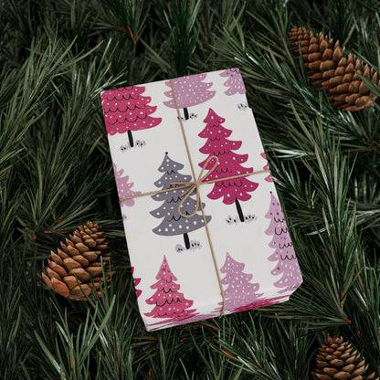 Pink Christmas Trees Wrapping Paper - Perfect for Baby Showers, Birthdays, Parties, Gift Wrap, and Celebrations,  Unique Gift Giving