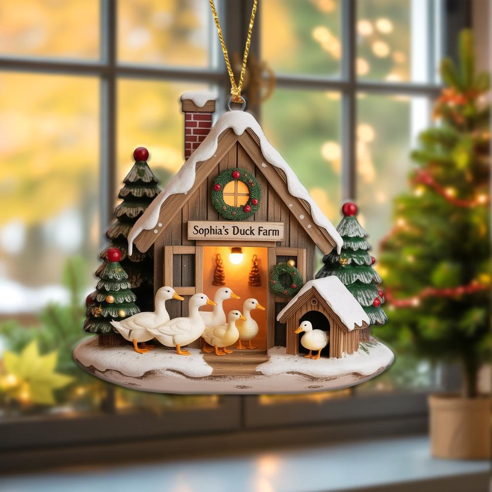 Personalized 2D Flat Duck Farm Acrylic Ornament 2025, Custom Duck Farm Barn Christmas Ornament, Rustic Farmhouse Holiday Decoration