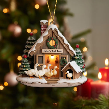 Personalized 2D Flat Duck Farm Acrylic Ornament 2025, Custom Duck Farm Barn Christmas Ornament, Rustic Farmhouse Holiday Decoration