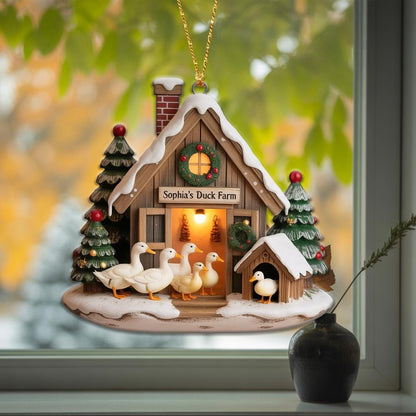 Personalized 2D Flat Duck Farm Acrylic Ornament 2025, Custom Duck Farm Barn Christmas Ornament, Rustic Farmhouse Holiday Decoration