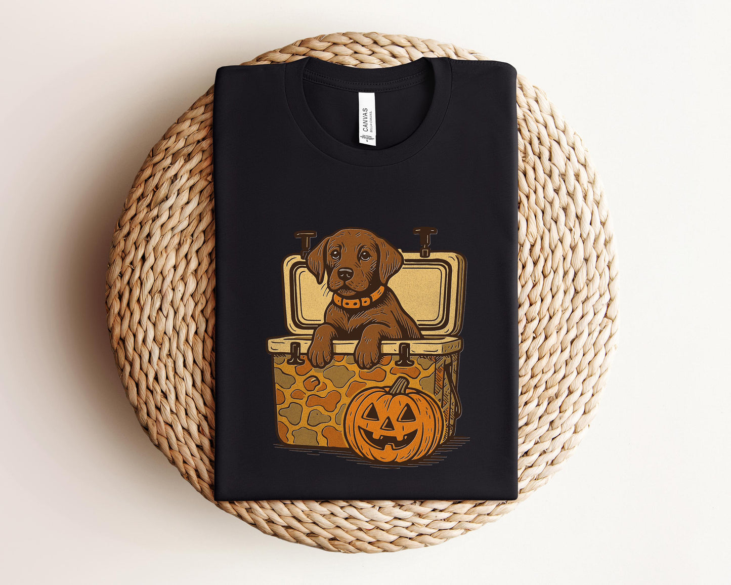 Brown Lab Halloween Sweatshirt, Dog in Camo Cooler Shirt with Pumpkin Face, Fall Hunting Dog Shirt,Southern Spooky Halloween Tee
