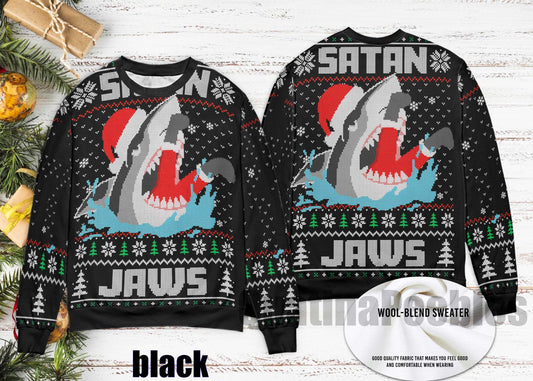Santa Jaws Shark Men's Ugly Sweater Ugly Sweater, Santa Jaw Christmas Sweater – Unisex Funny Sweater for Family, Christmas Ugly Sweater