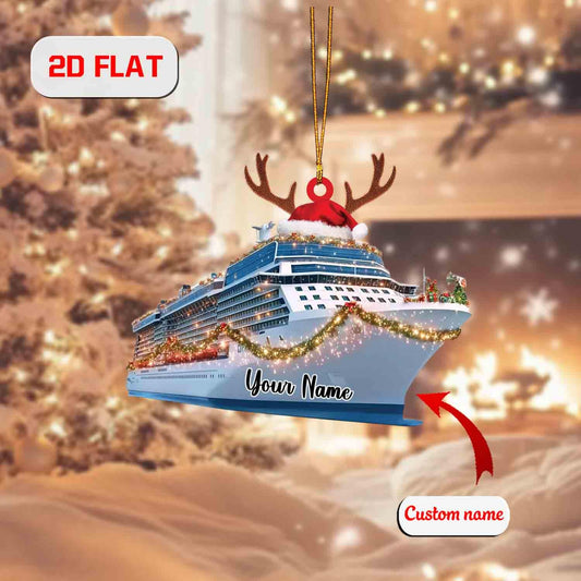 Personalized Cruise Ship Ornament, Custom Name Christmas Decoration, Holiday Keepsake Gift for Traveler, Vacation Lover Tree Ornament