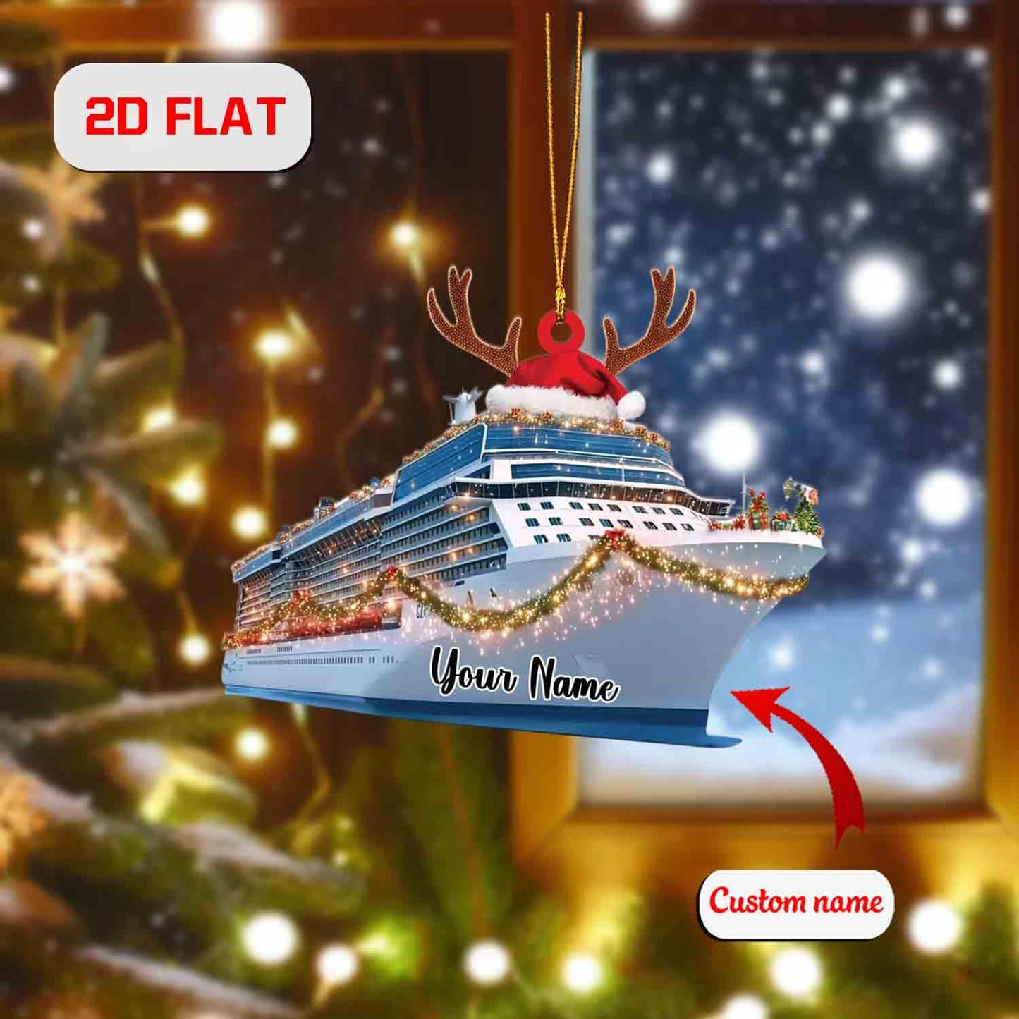 Personalized Cruise Ship Ornament, Custom Name Christmas Decoration, Holiday Keepsake Gift for Traveler, Vacation Lover Tree Ornament
