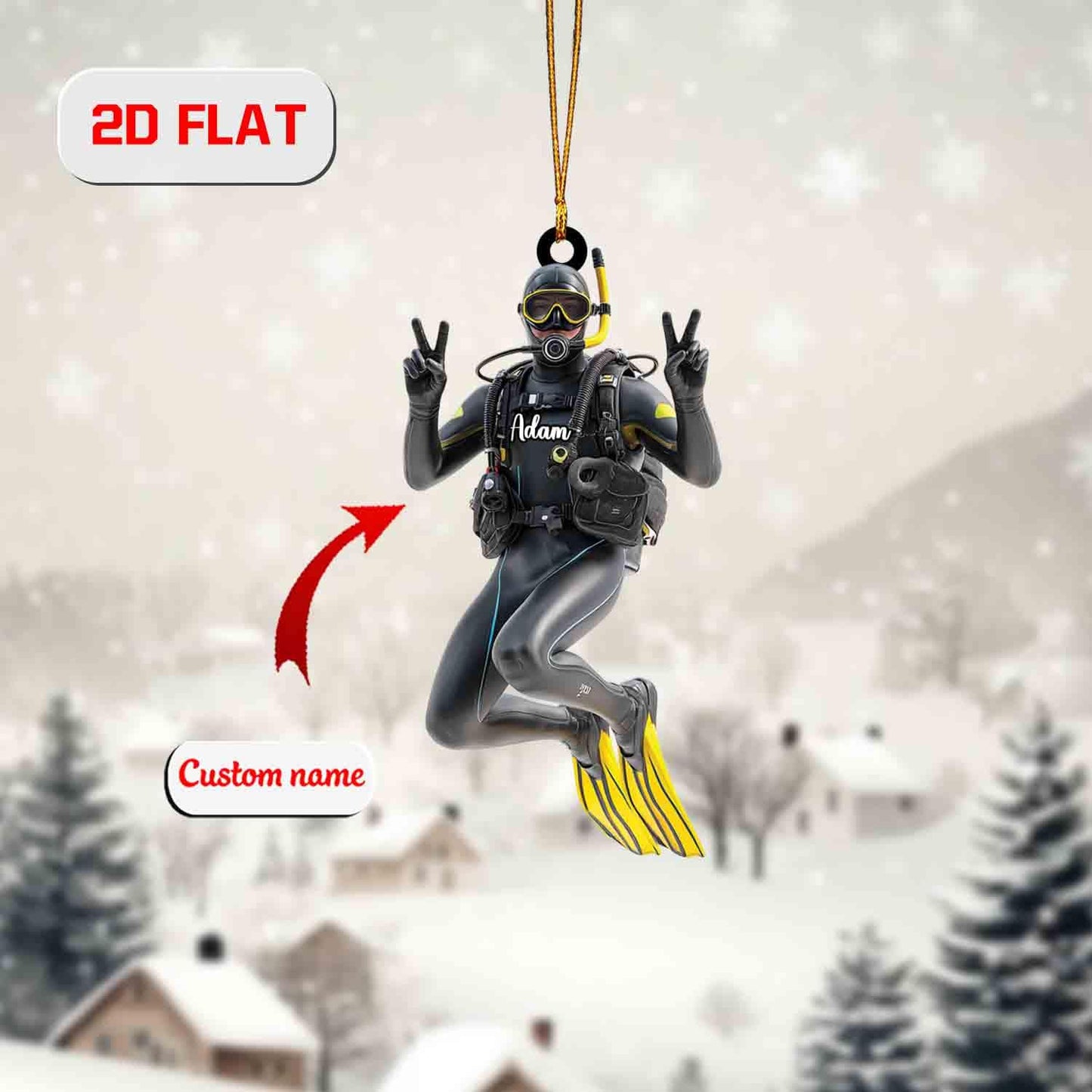 Personalized Scuba Diver Ornament, Custom Name Christmas Decoration, Holiday Keepsake Gift for Diver, Ocean Lover Tree Ornament 2025