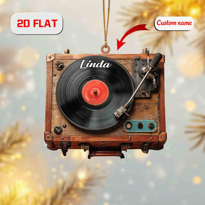 Personalized Record Player Ornament, Custom Name Vinyl Turntable Christmas Decoration, Retro Music Lover Gift, Holiday Tree Keepsake