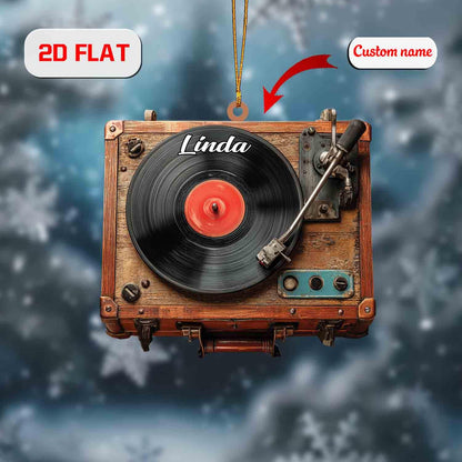 Personalized Record Player Ornament, Custom Name Vinyl Turntable Christmas Decoration, Retro Music Lover Gift, Holiday Tree Keepsake