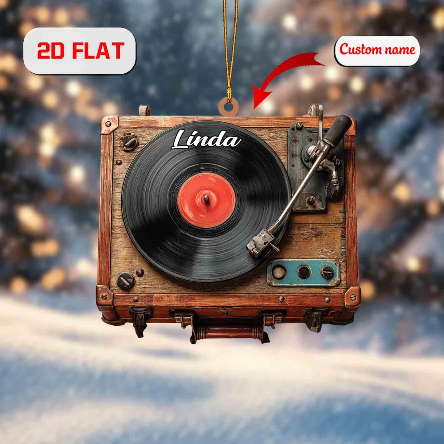 Personalized Record Player Ornament, Custom Name Vinyl Turntable Christmas Decoration, Retro Music Lover Gift, Holiday Tree Keepsake