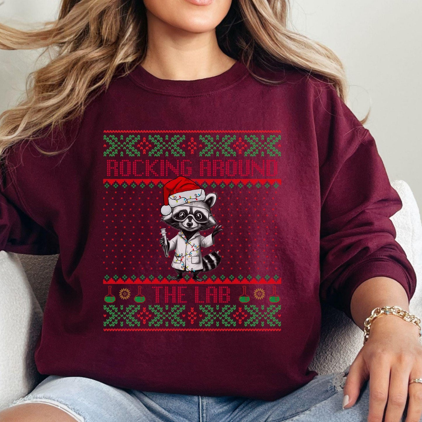 Rockin' Around the Christmas Tree Shirt Ugly Christmas Sweater For Teacher Funny Raccoon Shirt Science Nerd Shirt Funny Christmas Sweater