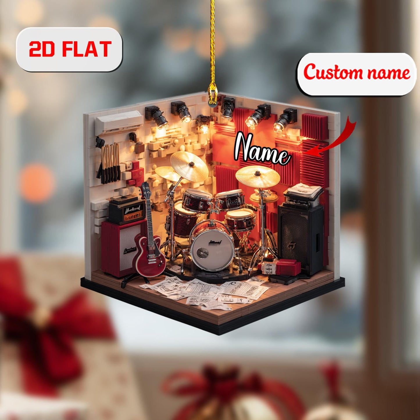 Personalized 2D Drum Ornament, Custom Musician Gift, Acrylic Drum Set Christmas Decor, Unique Holiday Keepsake for Drummers & Music Lovers