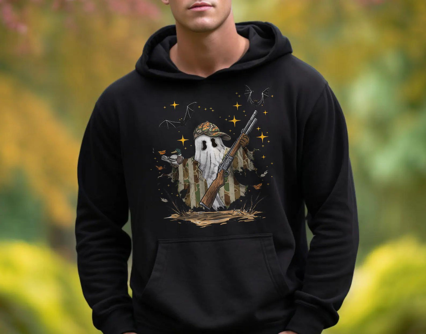 Retro Camouflage Duck Hunting Ghost Shirt, Funny Halloween Hunter Shirt, Spooky Camo Ghost With Mallard Shirt, Trendy Hunting Season Shirt