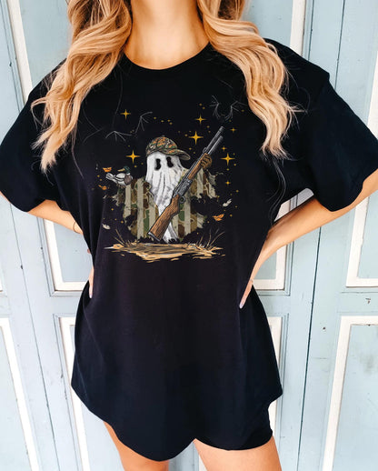 Retro Camouflage Duck Hunting Ghost Shirt, Funny Halloween Hunter Shirt, Spooky Camo Ghost With Mallard Shirt, Trendy Hunting Season Shirt