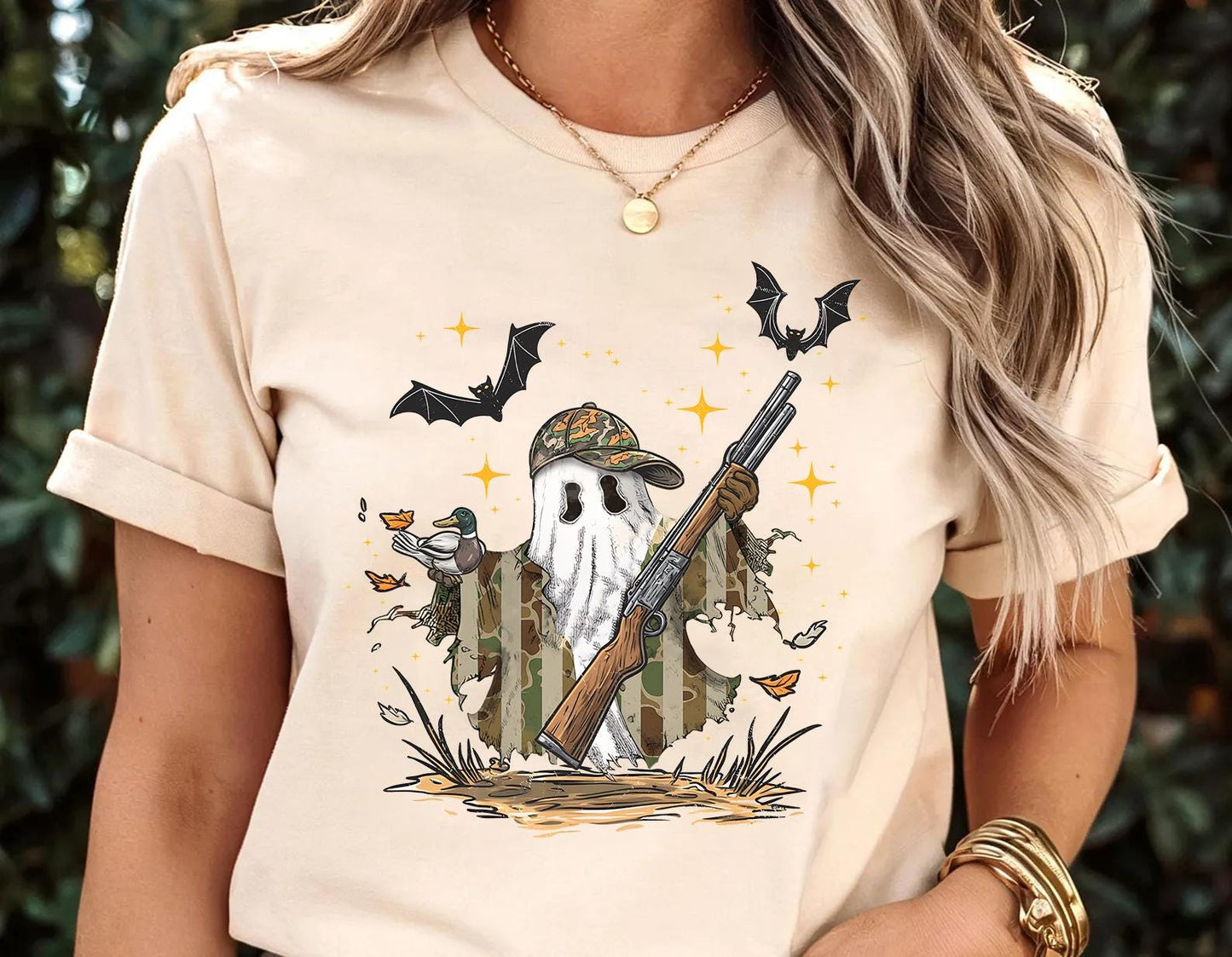 Retro Camouflage Duck Hunting Ghost Shirt, Funny Halloween Hunter Shirt, Spooky Camo Ghost With Mallard Shirt, Trendy Hunting Season Shirt