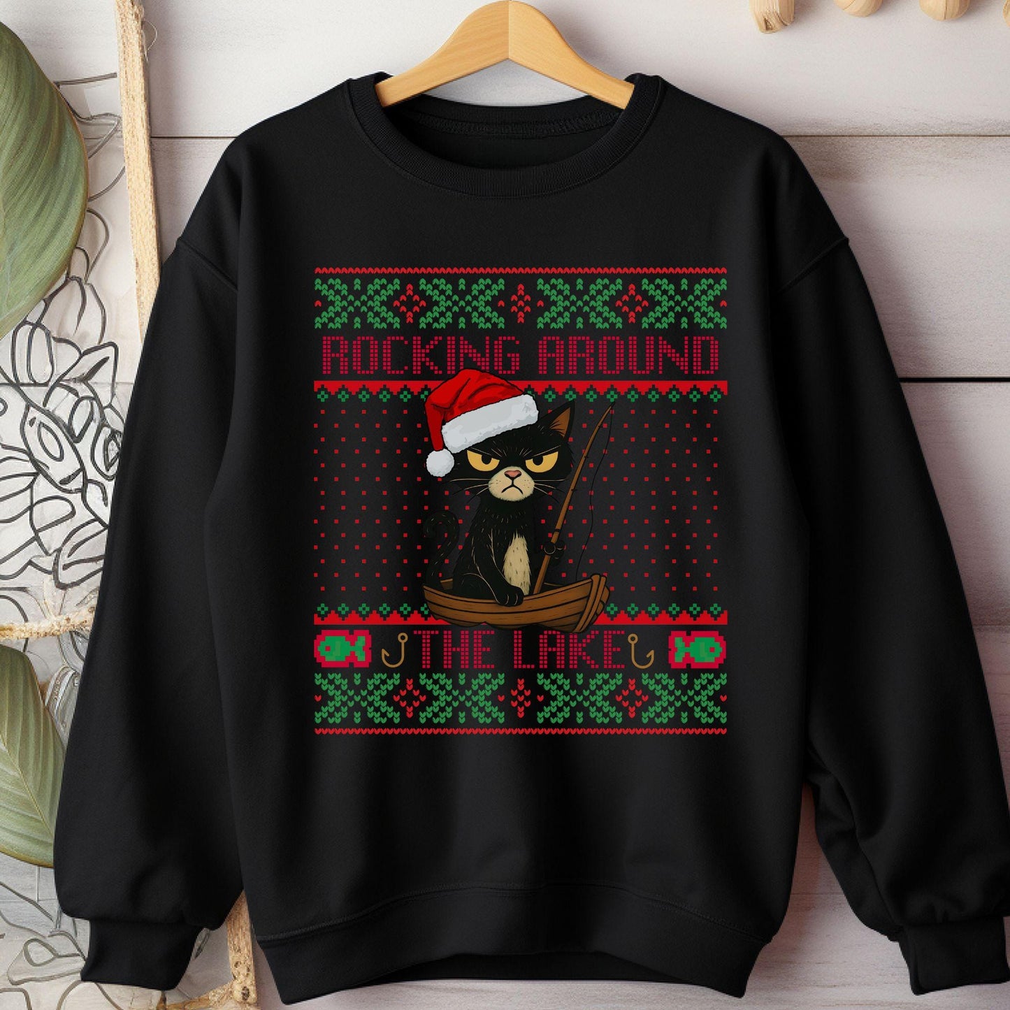 Rockin' Around the Christmas Tree Shirt Gift for Fisherman Ugly Christmas Fishing Gift Ideas Gift for Dad Cat Dad Christmas