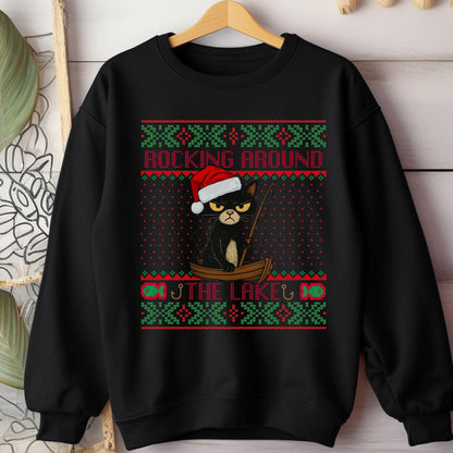 Rockin' Around the Christmas Tree Shirt Gift for Fisherman Ugly Christmas Fishing Gift Ideas Gift for Dad Cat Dad Christmas
