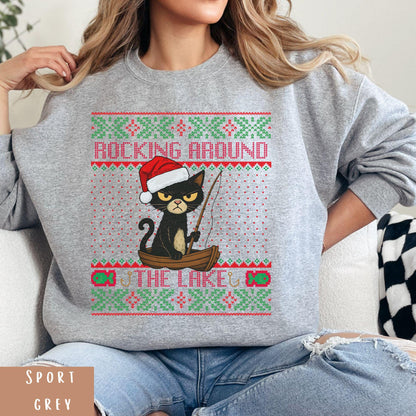 Rockin' Around the Christmas Tree Shirt Gift for Fisherman Ugly Christmas Fishing Gift Ideas Gift for Dad Cat Dad Christmas
