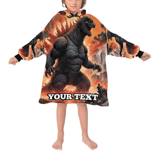 Godzilla Kids Hoodie Blanket Gift Personalized Hooded Blankets Gojira Kaiju
