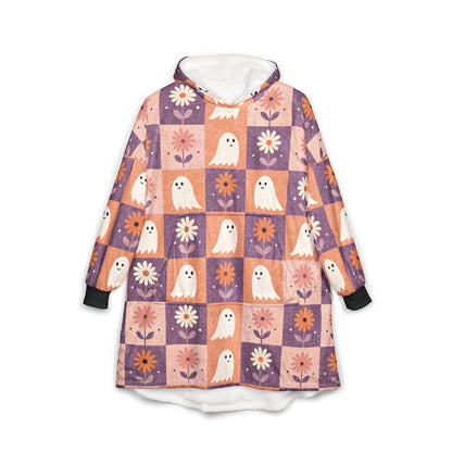Cozy Ghost-Themed Hooded Blanket, Cute Halloween Blanket, Spooky Home Decor, Warm Snuggie for Autumn Evenings, Gift for Kids and Adults