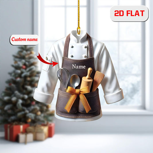 Personalized 2D Flat Ornament Chef Uniform Ornament, Custom Name Acrylic Ornament, Cooking Christmas Decoration, Gift for Bakers & Chefs