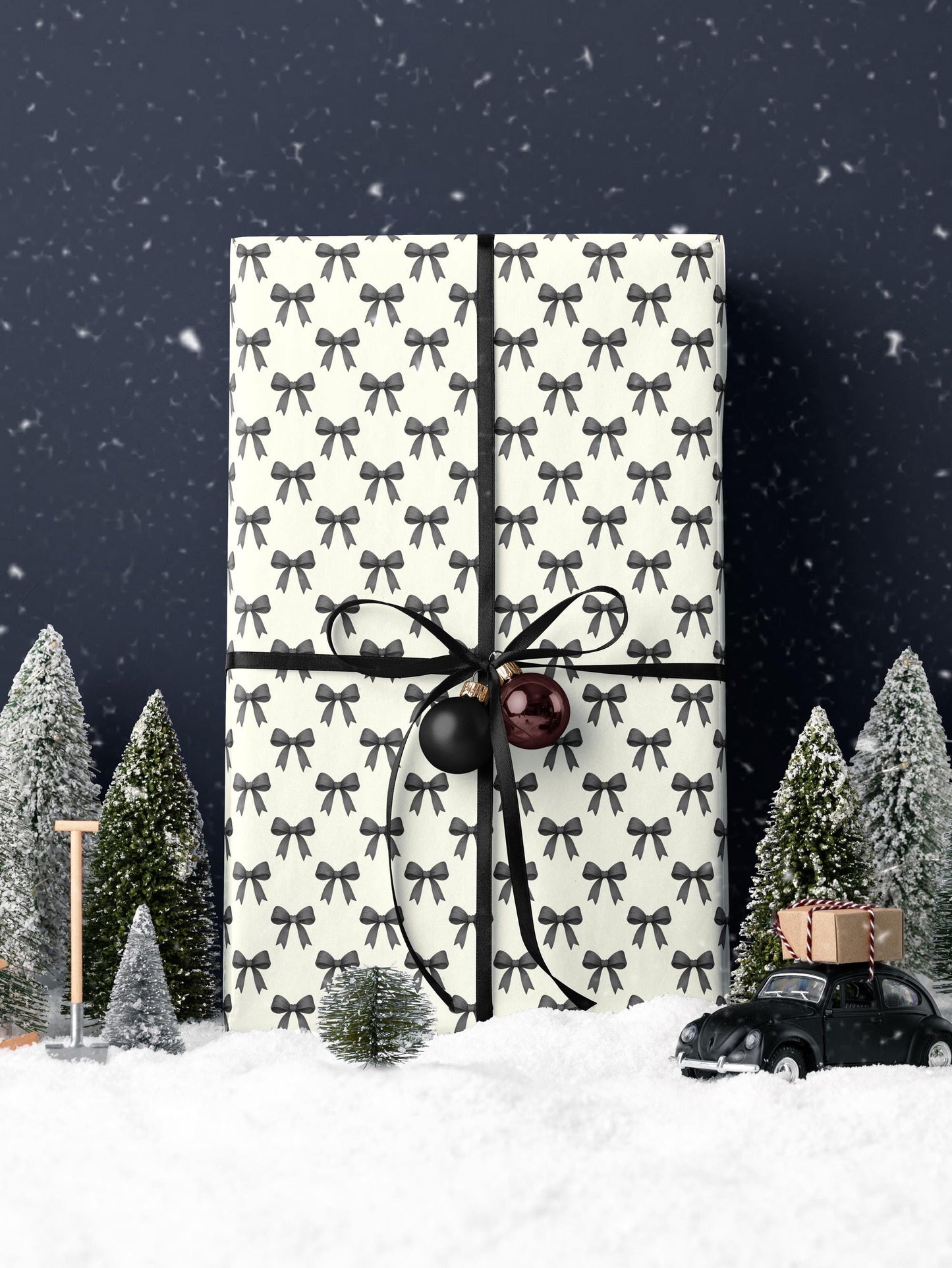 Chic Gift Wrap Elegant Wrapping Paper Classic Bow Gift Wrap Black and White Feminine Wrapping Paper Photoshoot Prop Gift Wrap for Wedding