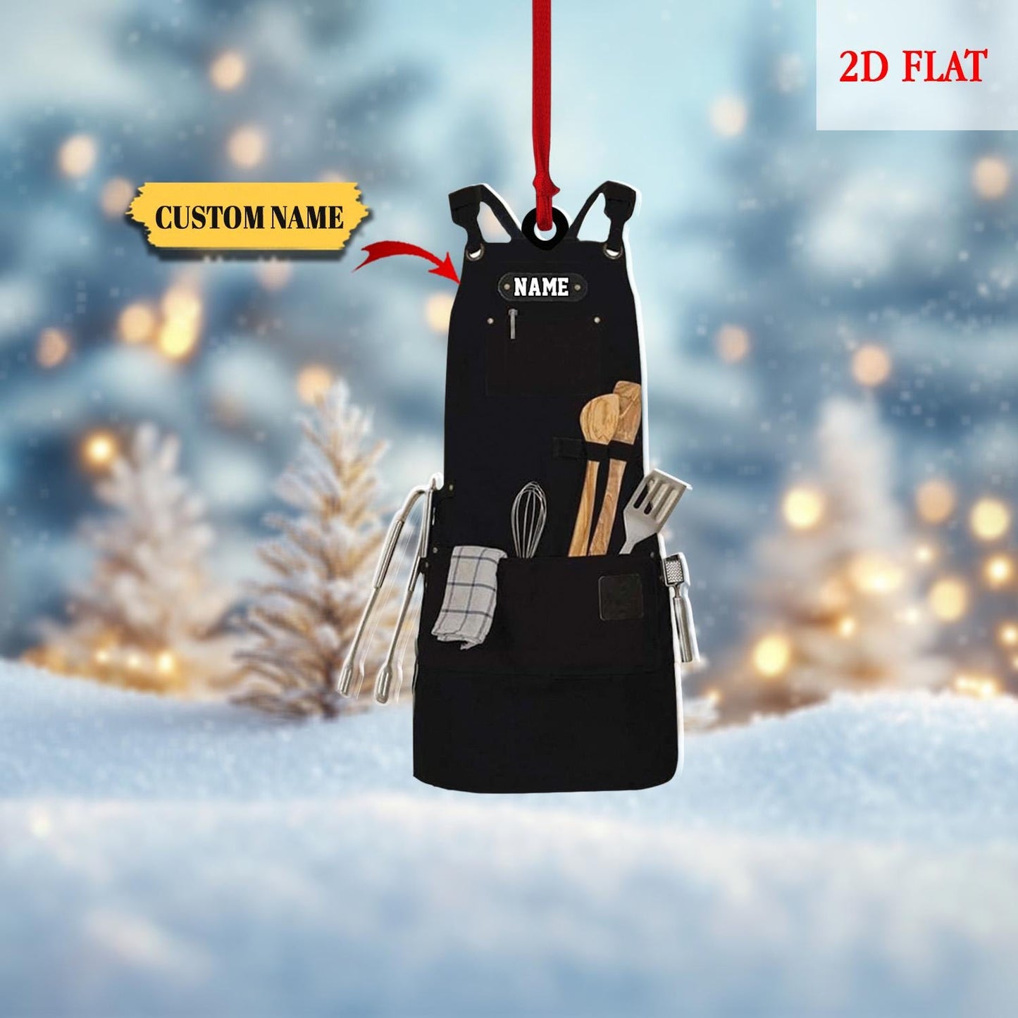 Personalized Name Chef Apron Christmas Ornament, Custom Chef Acrylic Ornament, Cooking Lover Ornament, Chef Gift, Chef Hanging Ornament