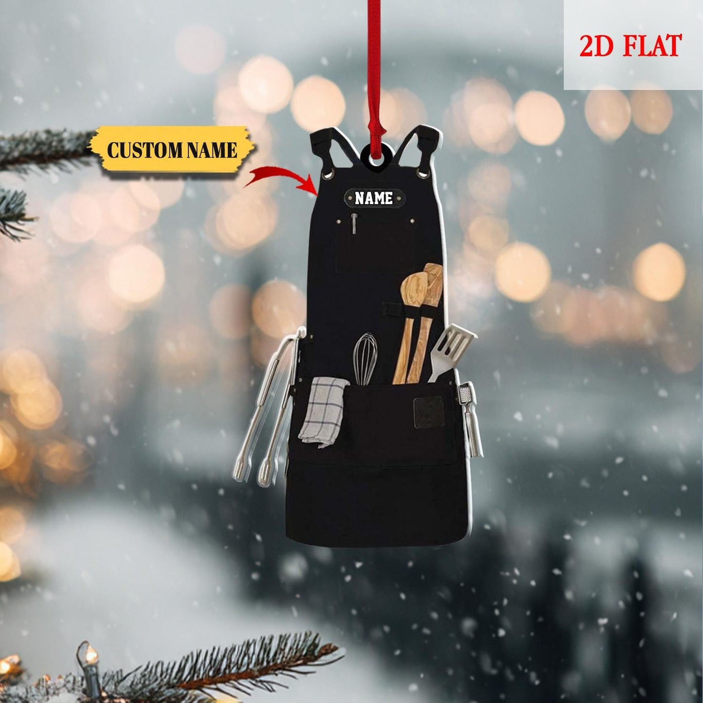 Personalized Name Chef Apron Christmas Ornament, Custom Chef Acrylic Ornament, Cooking Lover Ornament, Chef Gift, Chef Hanging Ornament