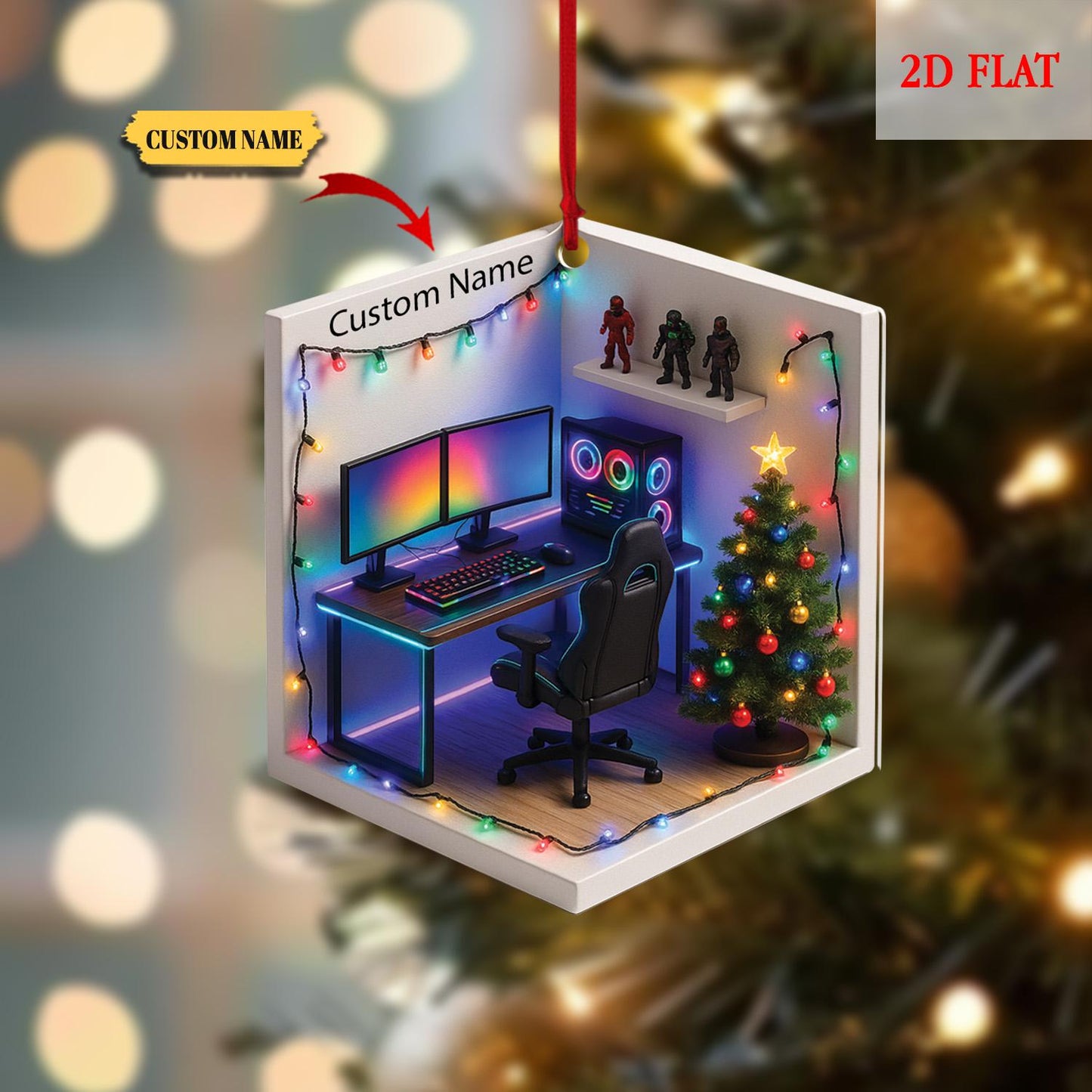 Personalized Name Dreamy Gaming Room 2D Flat Ornament, Gaming Acrylic Ornament, Video Game Ornament,Gamer Gift, Gamming Room Ornament